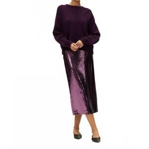 NEW ELODIE mari sequin midi skirt in eggplant